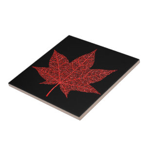 Beautiful Glitter Red Leaf - Black Red Tile