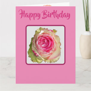 Beautiful Glittering Pink Rose Happy Birthday  Card