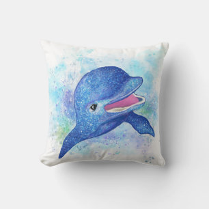 Beautiful Glittery Blue Dolphin Throw Pillow