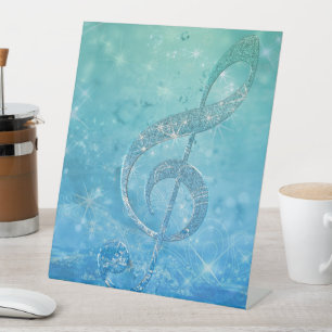 Beautiful Glittery Blue Music Note Treble Clef Pedestal Sign