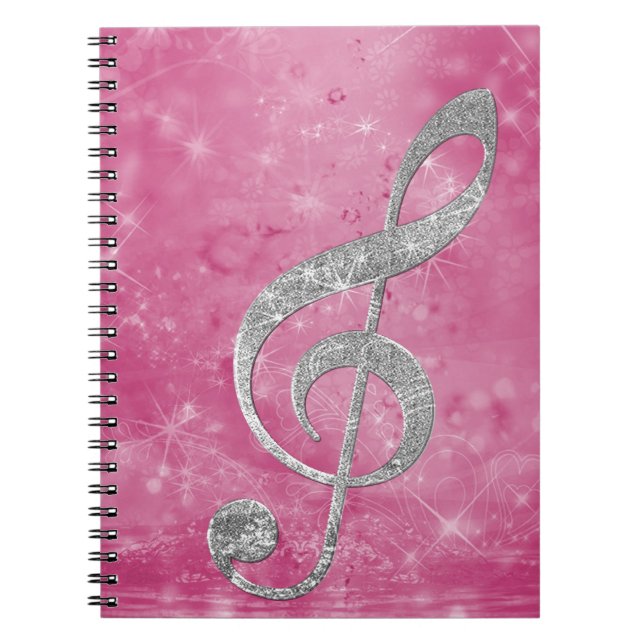 Beautiful glittery effect silver treble clef notebook (Front)