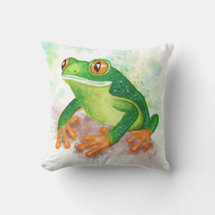 Beautiful Glittery Green Frog Throw Pillow