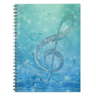 Beautiful glittery shining effect blue treble clef notebook