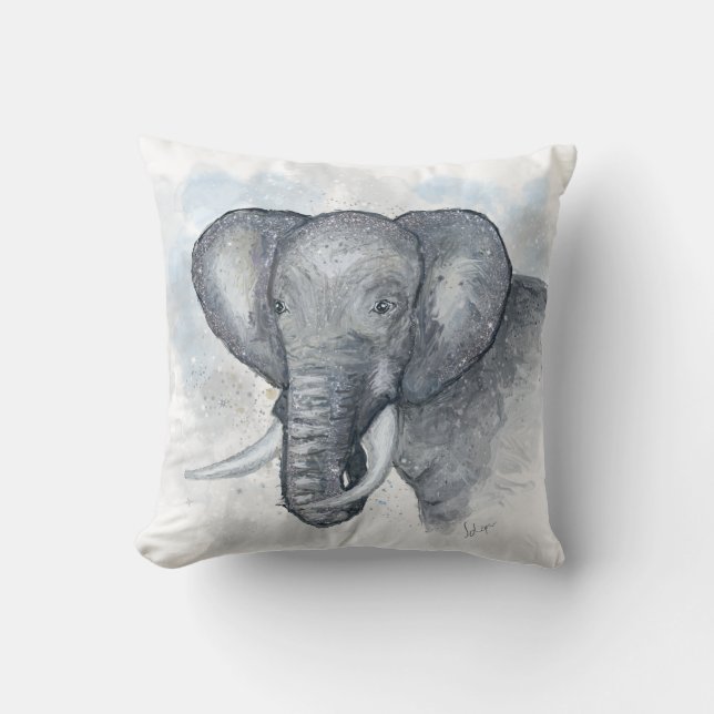 Beautiful Glittery Silver Elephant Throw Pillow (Front)