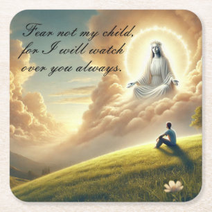 Beautiful God Watching Over His Child Square Paper Coaster