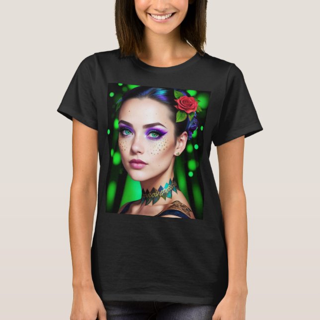 Beautiful goddess of the forest with green eyes T-Shirt (Front)