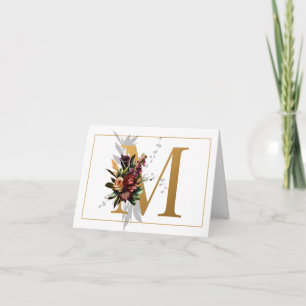 BEAUTIFUL GOLD AND FLORAL MONOGRAM M NOTE CARD