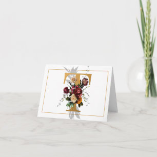 BEAUTIFUL GOLD AND FLORAL MONOGRAM T NOTE CARD