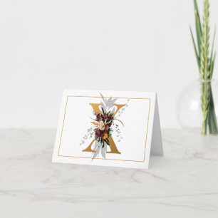 BEAUTIFUL GOLD AND FLORAL MONOGRAM X NOTE CARD