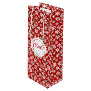 Beautiful Gold and White Snowflakes Wine Gift Bag