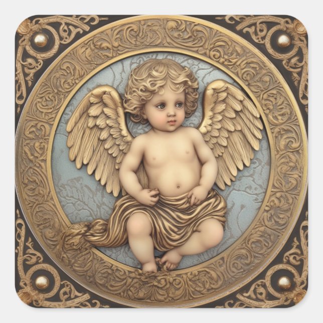 Beautiful Gold Angel Cherub Square Sticker (Front)