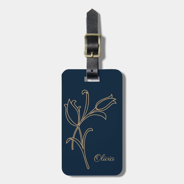 Beautiful gold Art Deco tulips Luggage Tag (Front Vertical)