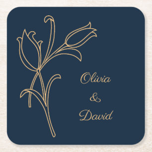 Beautiful gold Art Deco tulips Square Paper Coaster