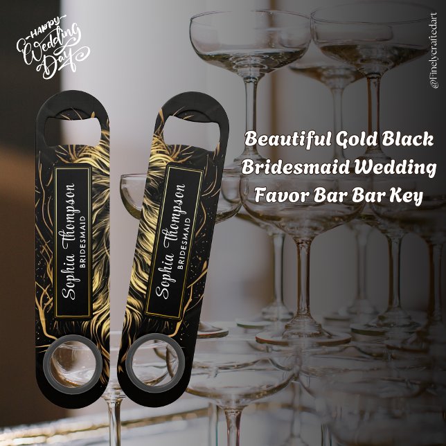 Beautiful Gold Black Bridesmaid Wedding Favour Bar Bar Key (Creator Uploaded)