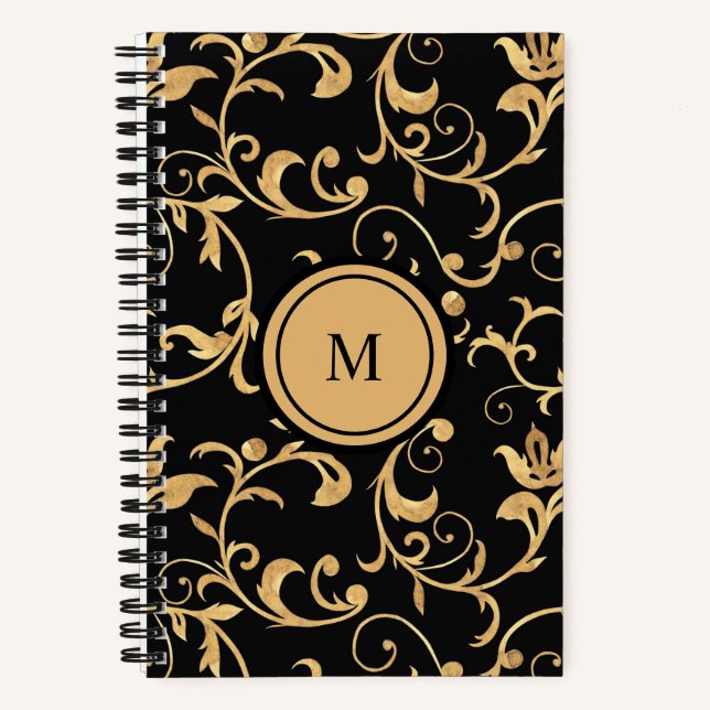 Beautiful Gold Black Elegant Damask Pattern  Notebook (Front)