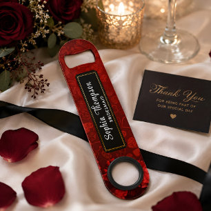 Beautiful Gold Black Red Bridesmaid Wedding Favour Bar Key