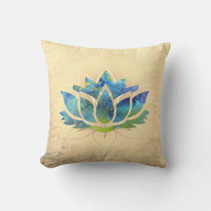 Beautiful Gold Blue Lotus , Zen Throw Pillow