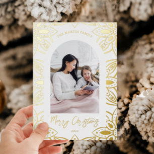 Beautiful Gold Botanical Frame Two Photo Christmas Foil Holiday Card