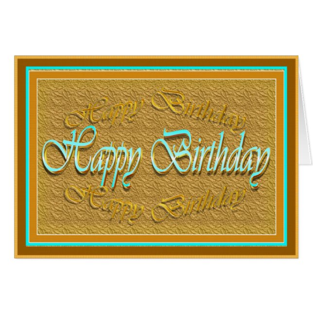 Beautiful gold brown in green-blue text birthday (Front Horizontal)