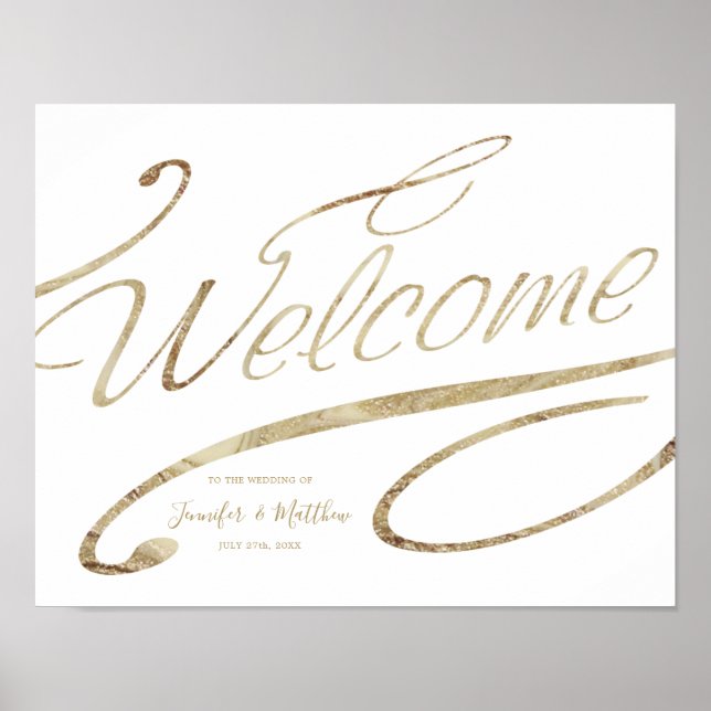 Beautiful Gold Calligraphy Welcome Wedding Poster (Front)