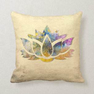 Beautiful Gold Colourful Lotus , Zen Throw Pillow