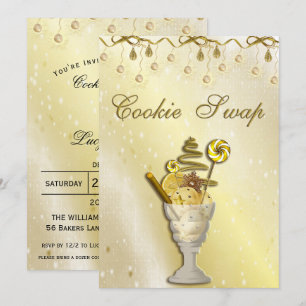 Beautiful Gold Cookie Swap Christmas Party Invitation