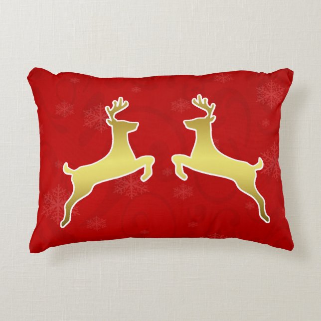 Beautiful Gold Deer  Elegant Ornate Red Christmas Accent Pillow (Front)