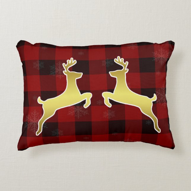 Beautiful Gold Deer Elegant Ornate Red Christmas Accent Pillow (Front)