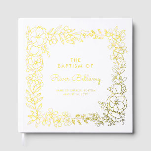 Beautiful Gold Floral Frame Baptism Guest Book