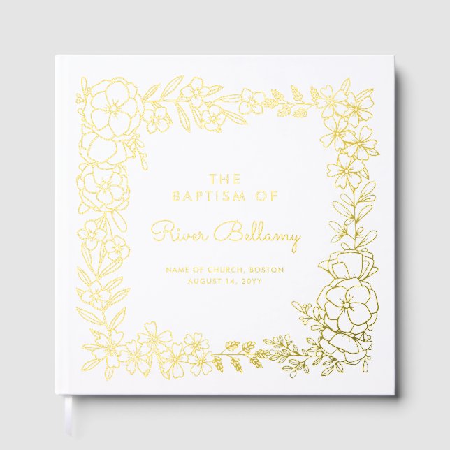 Beautiful Gold Floral Frame Baptism Guest Book (Front)