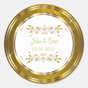 Beautiful Gold Foil Outline Wedding Classic Round Sticker
