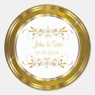 Beautiful Gold Foil Outline Wedding Classic Round Sticker
