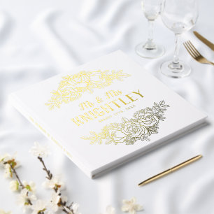 Beautiful Gold Foil Roses Floral Wedding Guest Book