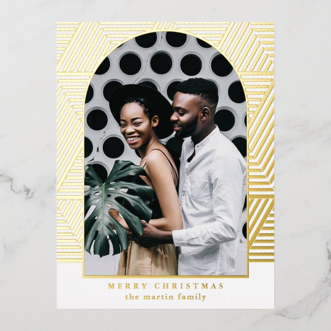 Beautiful Gold Geometric Pattern Photo Foil Holiday Postcard (Front)