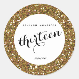Beautiful Gold Glitter 13th Birthday Classic Round Sticker