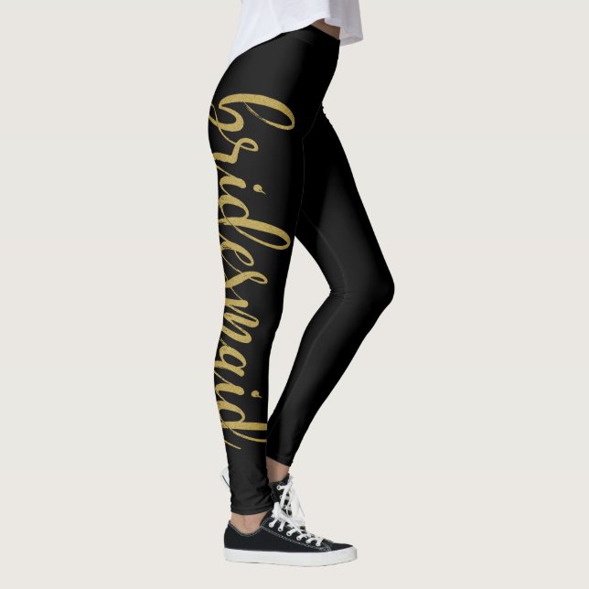 Beautiful Gold Glitter Calligraphy Bridesmaid Leggings (Right)