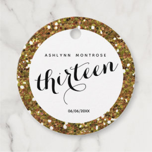Beautiful Gold Glitter Thirteen Birthday Favour Tags