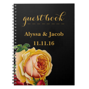Beautiful Gold & Red Roses Black Wedding Notebook