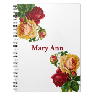 Beautiful Gold & Red Roses White Notebook