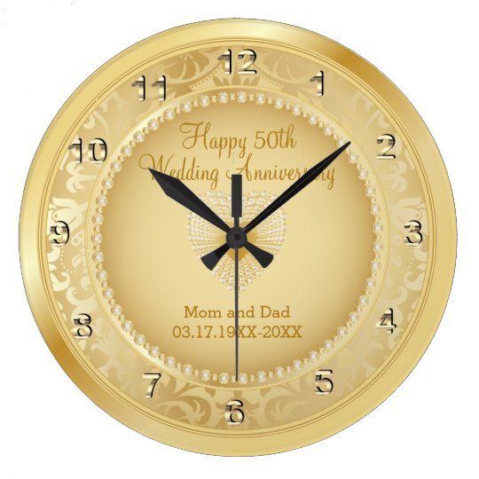 Beautiful Golden 50th Wedding Anniversary Large Clock Zazzle.ca