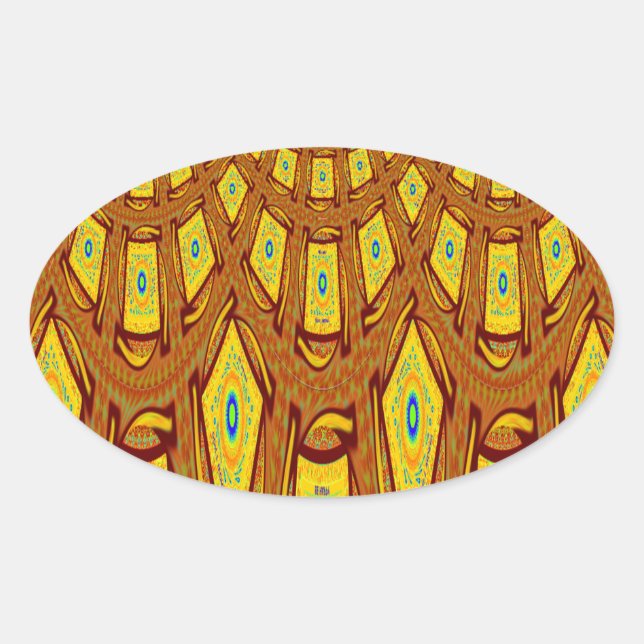 Beautiful Golden Brown African Tribal Print vector Oval Sticker (Front)
