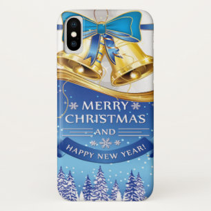 Beautiful Golden Christmas Bells with Blue Bow Case-Mate iPhone Case