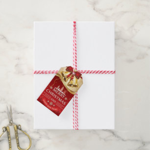 Beautiful Golden Christmas Bells with Red Bow Gift Tags