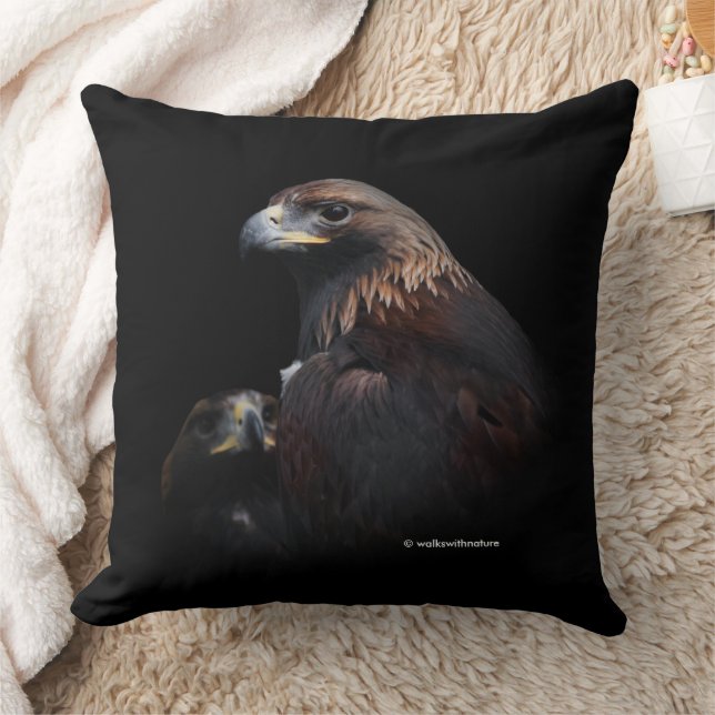Beautiful Golden Eagles Vignette to Black Throw Pillow (Blanket)