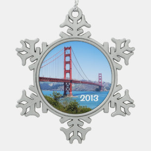 Beautiful Golden Gate Bridge Snowflake Pewter Christmas Ornament