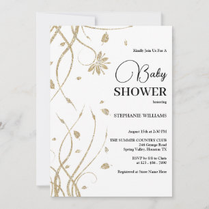 Beautiful Golden Glitter Swirls Baby Shower Invitation