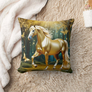 Beautiful golden horse, fantasy art throw pillow