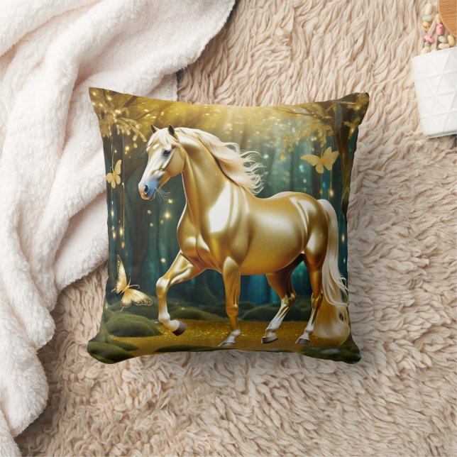 Beautiful golden horse, fantasy art throw pillow (Blanket)