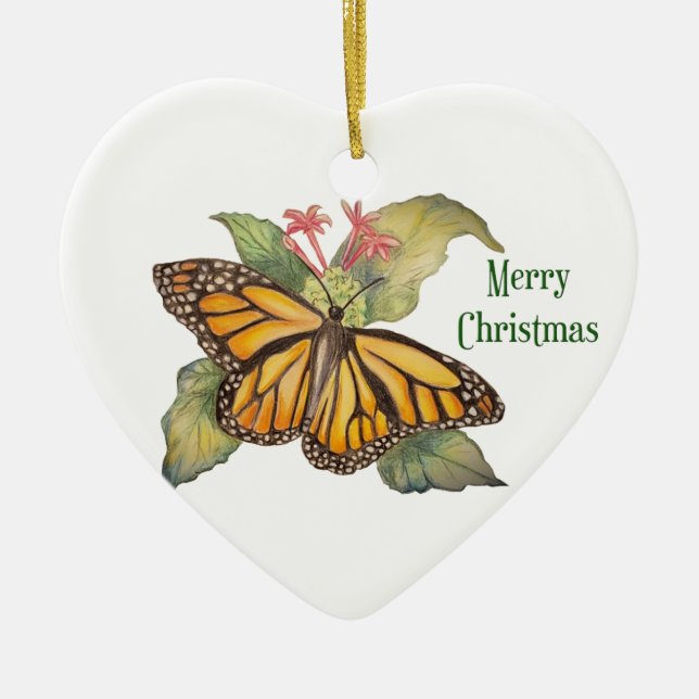 Beautiful Golden Monarch Butterfly Painting Ceramic Ornament (Front)