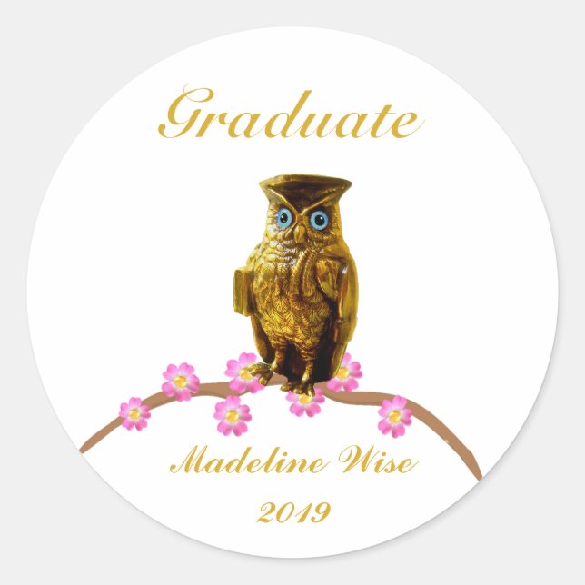 Beautiful Golden Owl Graduate Sticker (Front)